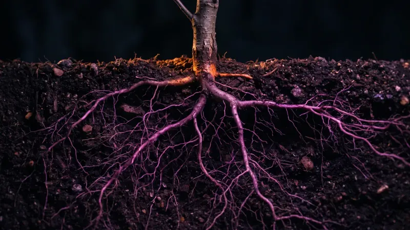 Tree roots spreading wide under dark soil, a picture of the long term cost of owning custom software