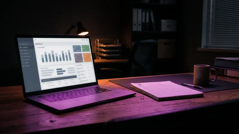 Laptop with a security monitoring dashboard beside blank grant forms, Massachusetts small business technology grants